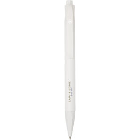 Terra corn plastic ballpoint pen (blue ink) – White with logo