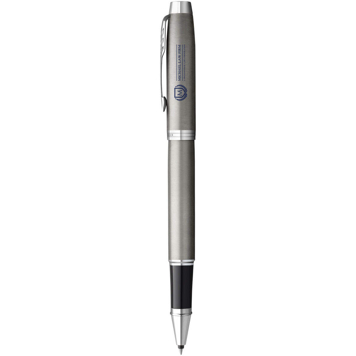 Parker IM rollerball pen (black ink) – Silver with logo