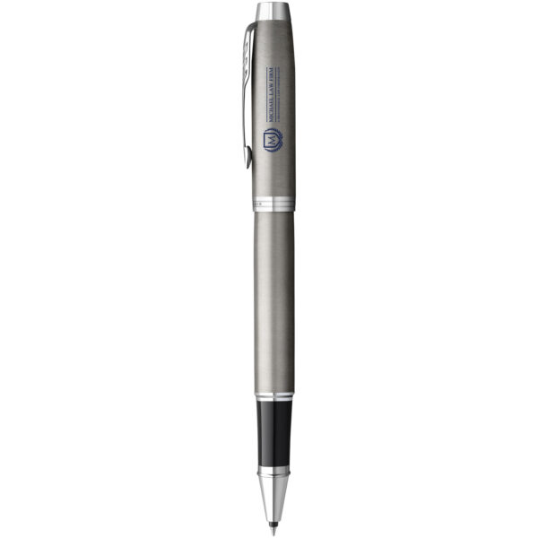 Parker IM rollerball pen (black ink) – Silver with logo