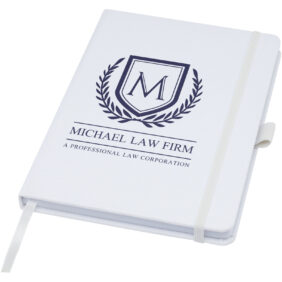 Honua A5 recycled paper notebook with recycled PET cover – White with logo