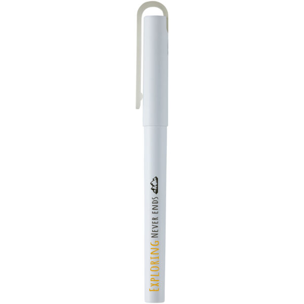 Mauna recycled PET gel rollerball pen (black ink) – White with logo