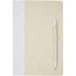 Dairy Dream A5 size reference recycled milk cartons notebook and ballpoint pen set – White front view