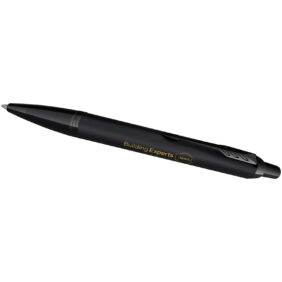 Parker IM achromatic ballpoint and rollerball pen set with gift box (black/blue ink) – Solid black with logo
