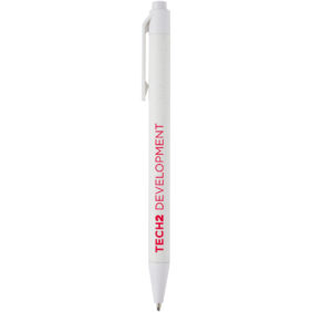 Fabianna crush paper ballpoint pen (black ink) – White with logo