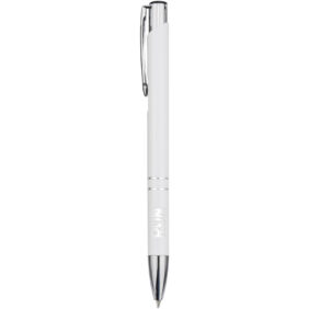 Moneta recycled aluminium ballpoint pen (black ink) – White with logo