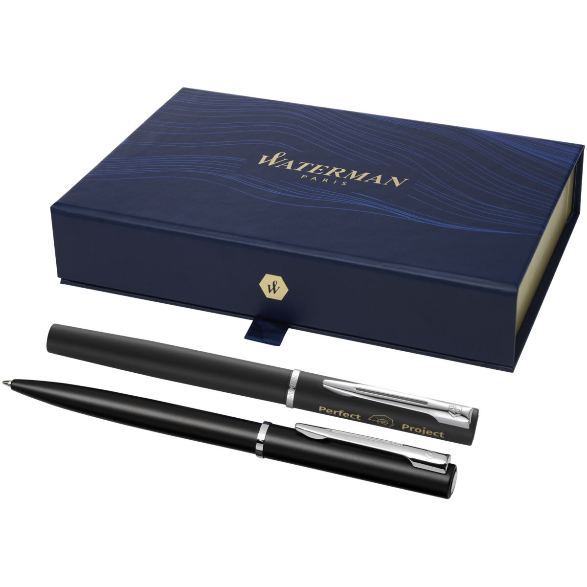 Waterman Allure rollerball and ballpoint pen set  (black ink) – Solid black with logo