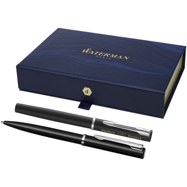 Waterman Allure rollerball and ballpoint pen set  (black ink) – Solid black with logo