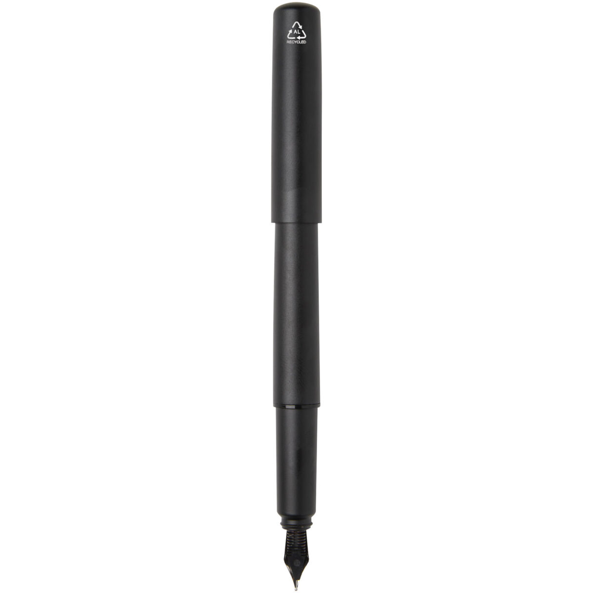 Lucetta recycled aluminium fountain pen (black ink) – Solid black back view