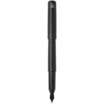 Lucetta recycled aluminium fountain pen (black ink) – Solid black back view