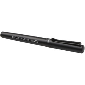 Lucetta recycled aluminium fountain pen (black ink) – Solid black with logo
