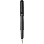 Lucetta recycled aluminium fountain pen (black ink) – Solid black front view