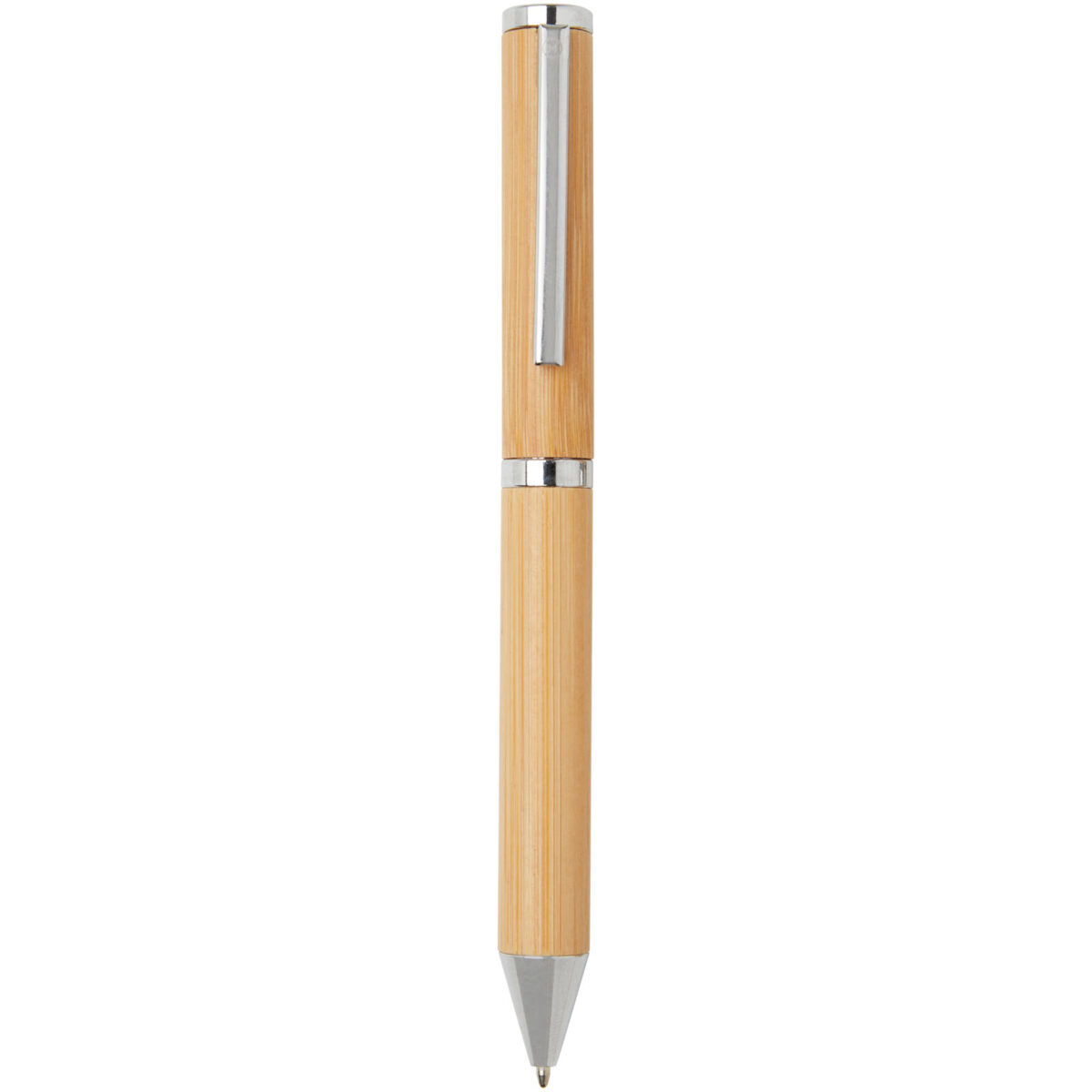 Apolys bamboo ballpoint and rollerball pen gift set  (black ink) – Natural front view