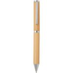 Apolys bamboo ballpoint and rollerball pen gift set  (black ink) – Natural front view
