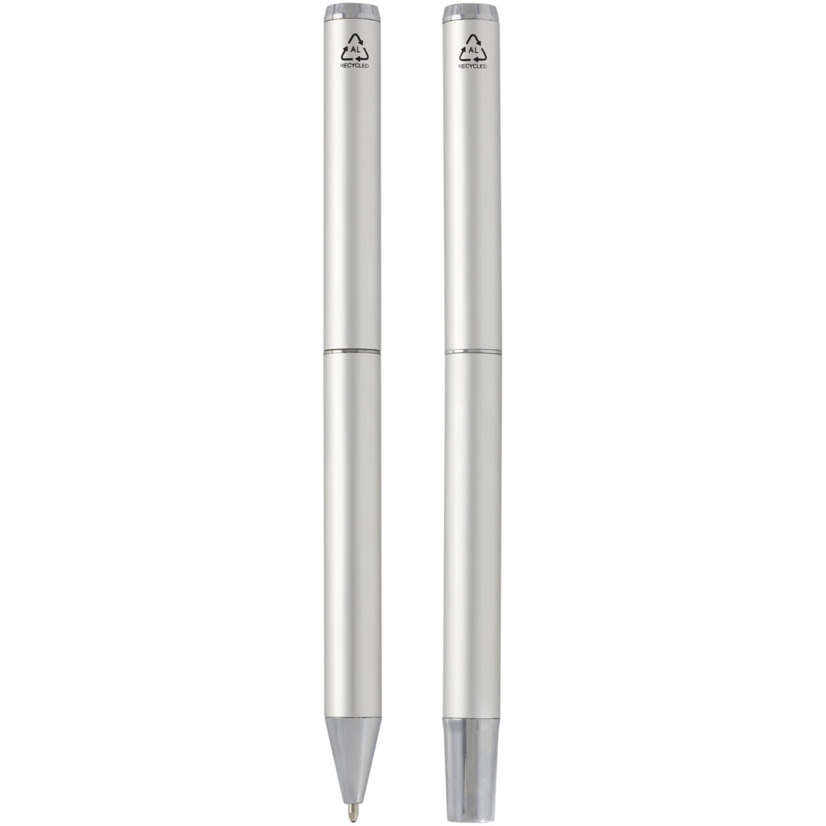Lucetto recycled aluminium ballpoint and rollerball pen gift set (black ink) – Silver back view