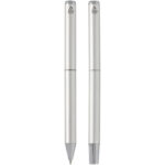Lucetto recycled aluminium ballpoint and rollerball pen gift set (black ink) – Silver back view