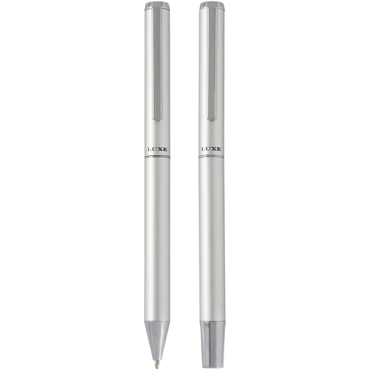 Lucetto recycled aluminium ballpoint and rollerball pen gift set (black ink) – Silver front view