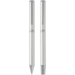 Lucetto recycled aluminium ballpoint and rollerball pen gift set (black ink) – Silver front view