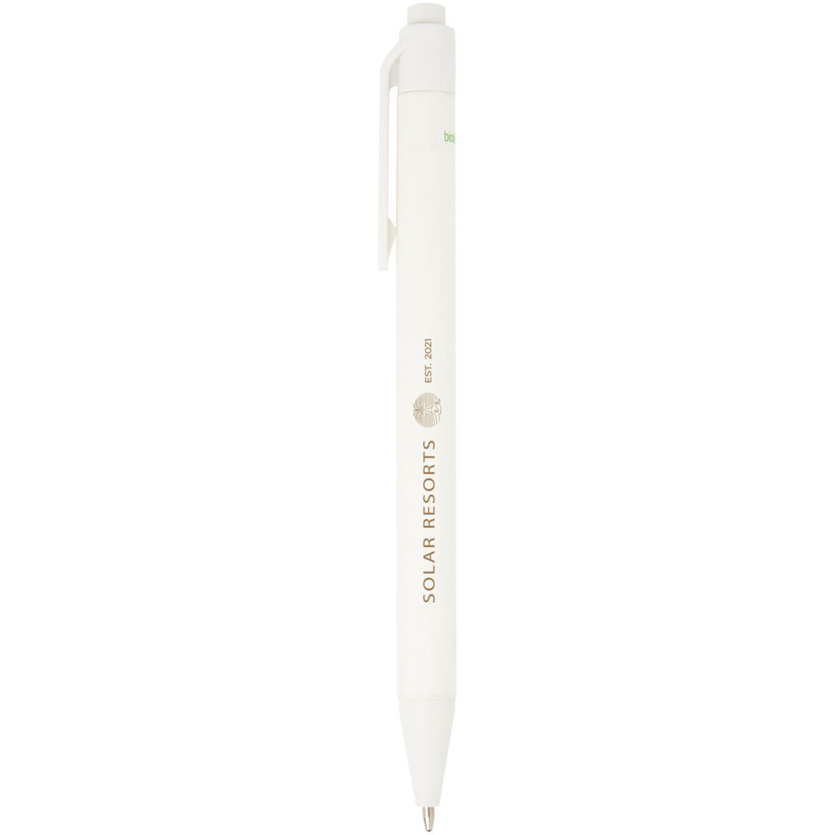 Chartik monochromatic recycled paper ballpoint pen with matte finish (black ink) – White with logo