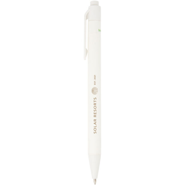 Chartik monochromatic recycled paper ballpoint pen with matte finish (black ink) – White with logo