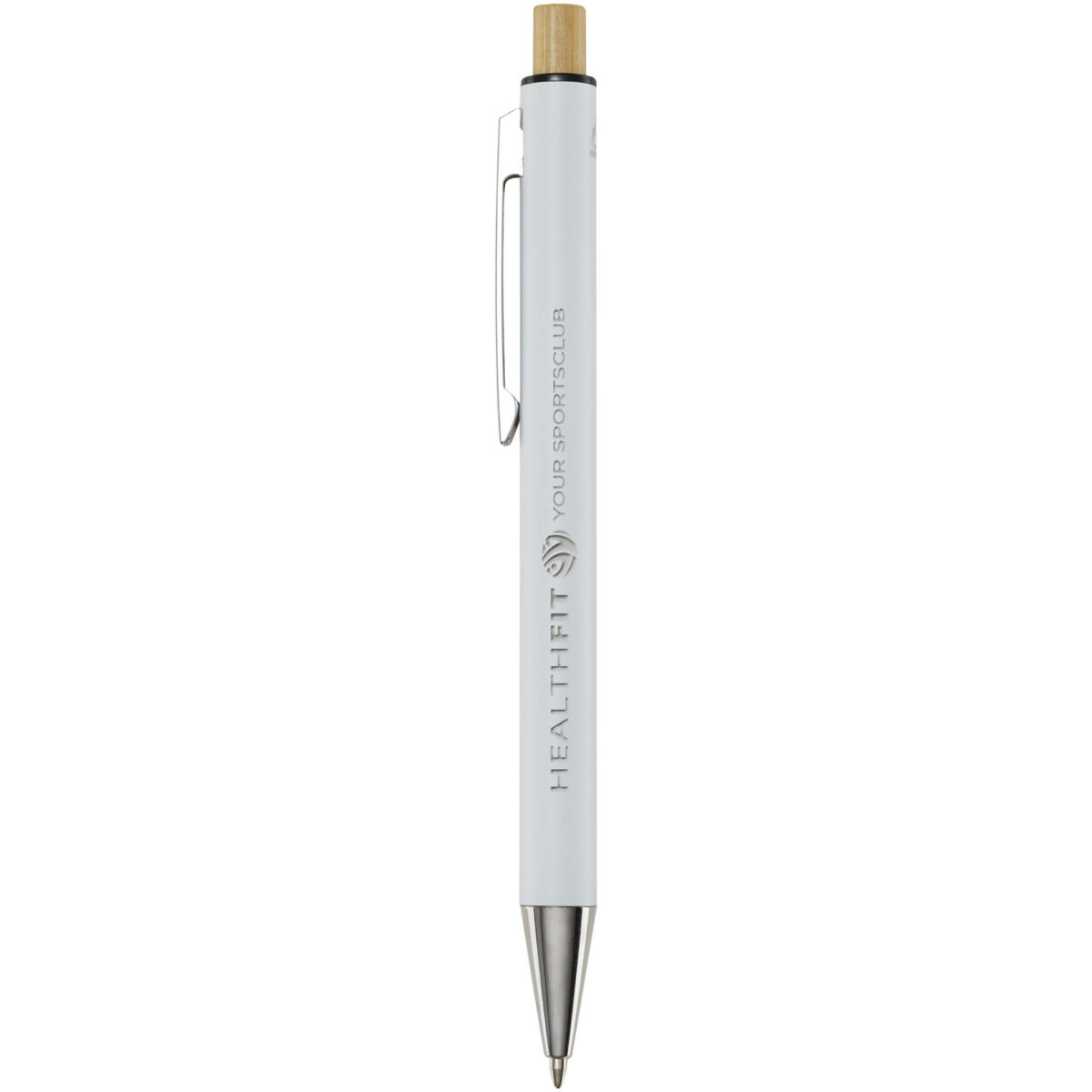 Cyrus recycled aluminium ballpoint pen (black ink) – White with logo