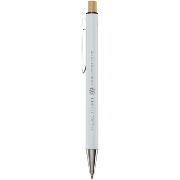 Cyrus recycled aluminium ballpoint pen (black ink) – White with logo