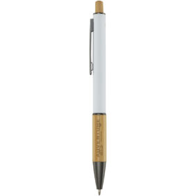 Darius recycled aluminium ballpoint pen (blue ink) – White with logo