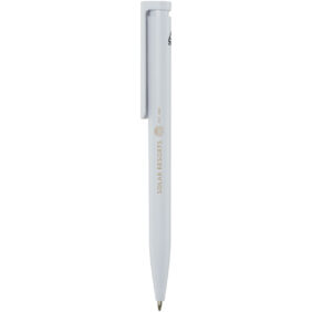 Unix recycled plastic ballpoint pen (blue ink) – White with logo