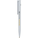 Unix recycled plastic ballpoint pen (black ink) – White with logo