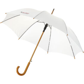 Kyle 23" auto open umbrella wooden shaft and handle – White with logo