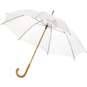 Jova 23" umbrella with wooden shaft and handle – White with logo