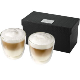 Boda 2-piece glass coffee cup set – Transparent with logo
