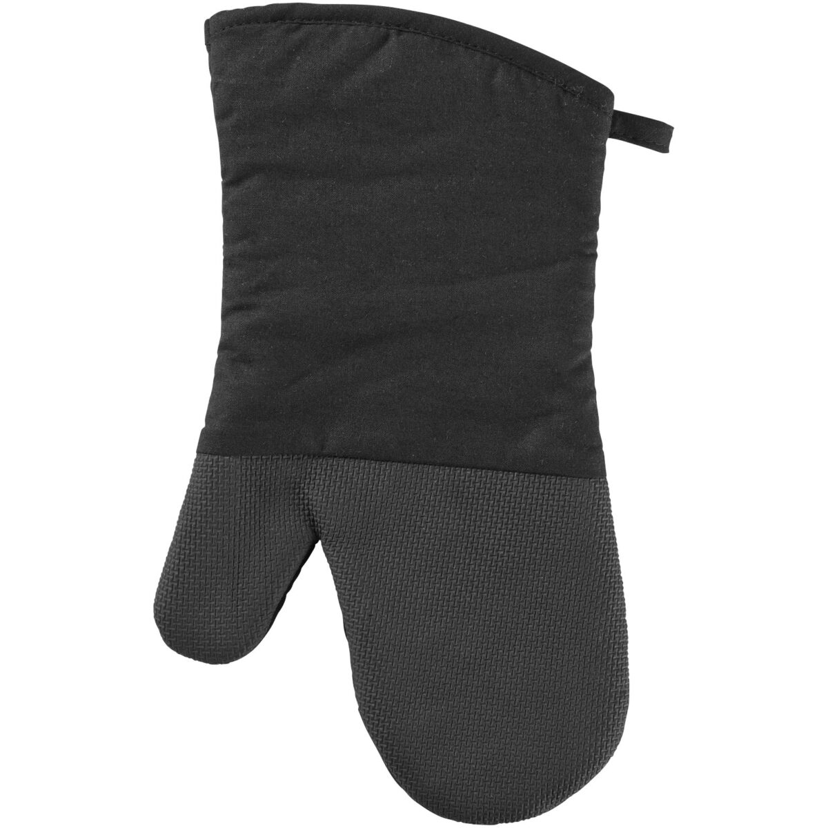Maya oven glove with silicone grip – Shiny black front view