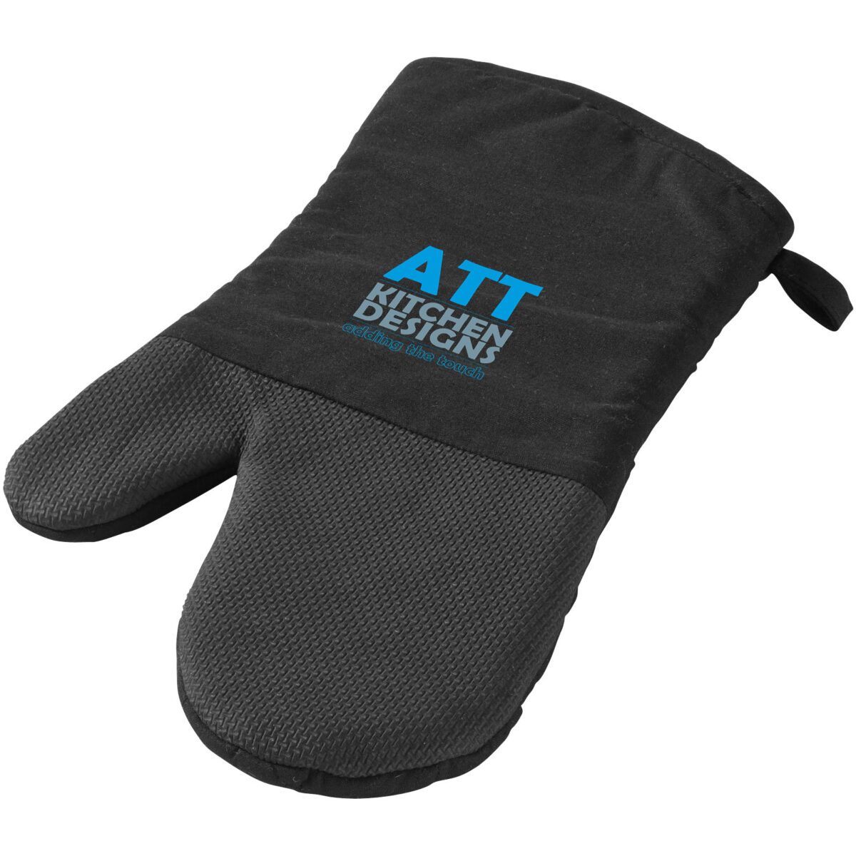 Maya oven glove with silicone grip – Shiny black with logo