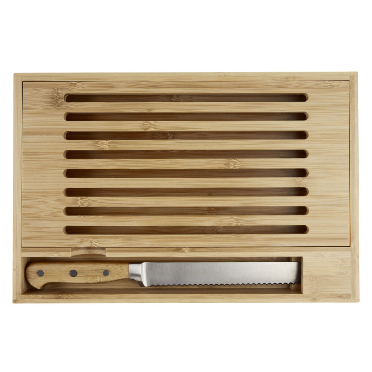 Pao bamboo cutting board with knife – Natural front view