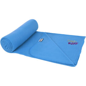 Willow GRS RPET polar fleece blanket – Process blue with logo