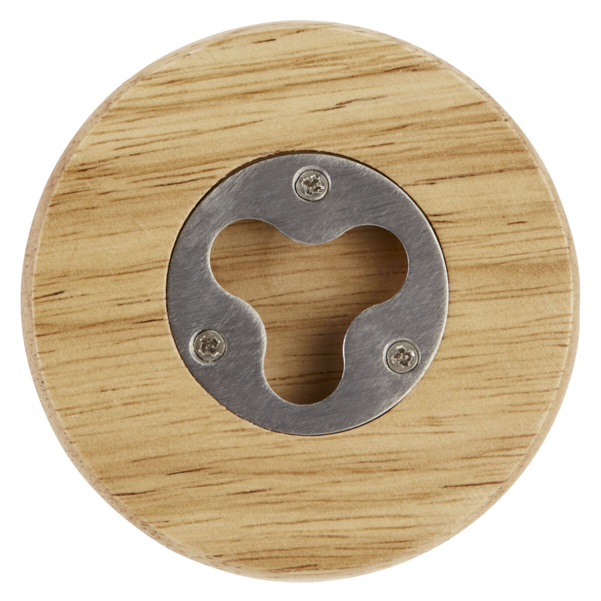 Scoll wooden coaster with bottle opener – Natural front view