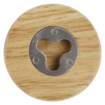 Scoll wooden coaster with bottle opener – Natural front view
