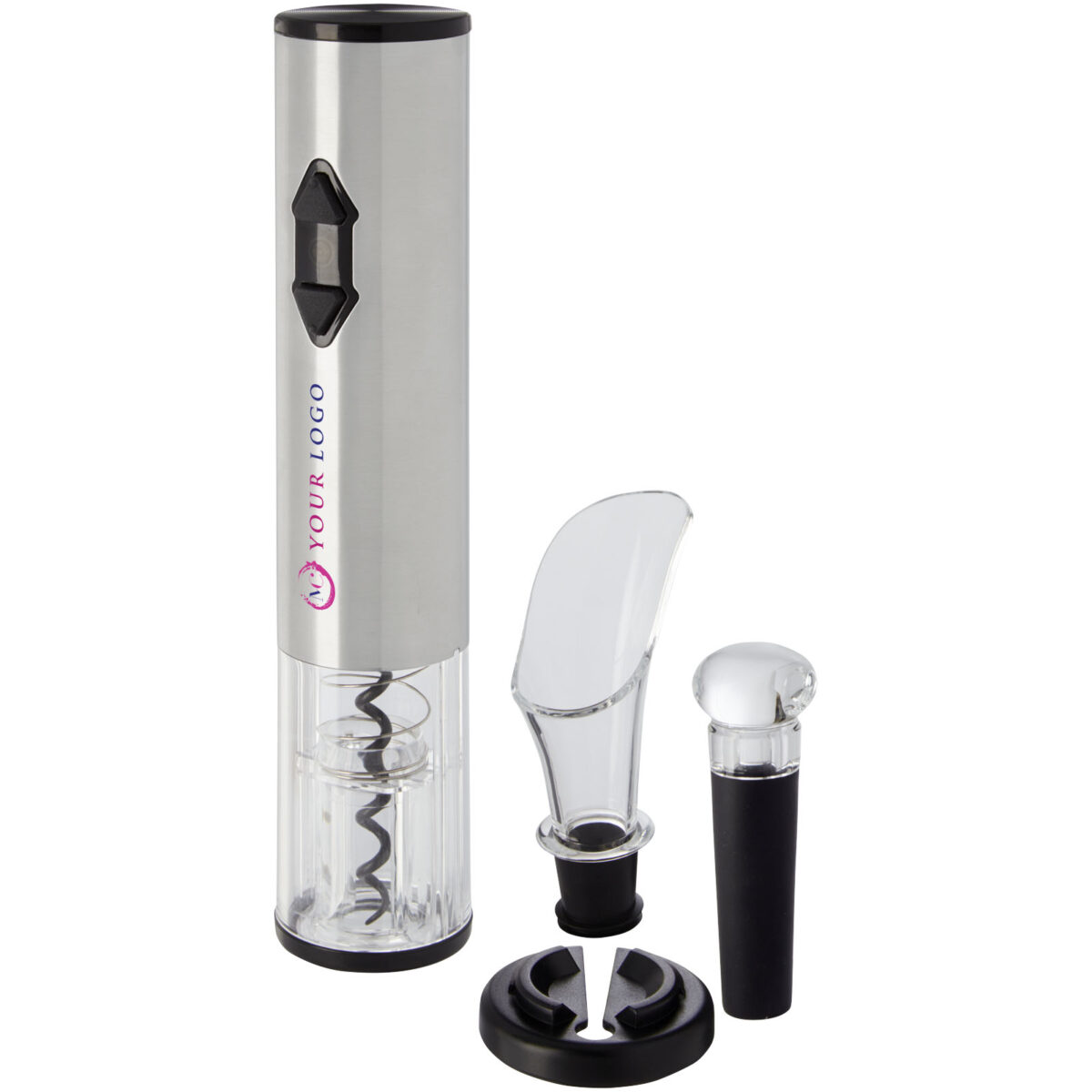 Pino electric wine opener with wine tools – Silver with logo