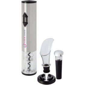 Pino electric wine opener with wine tools – Silver with logo