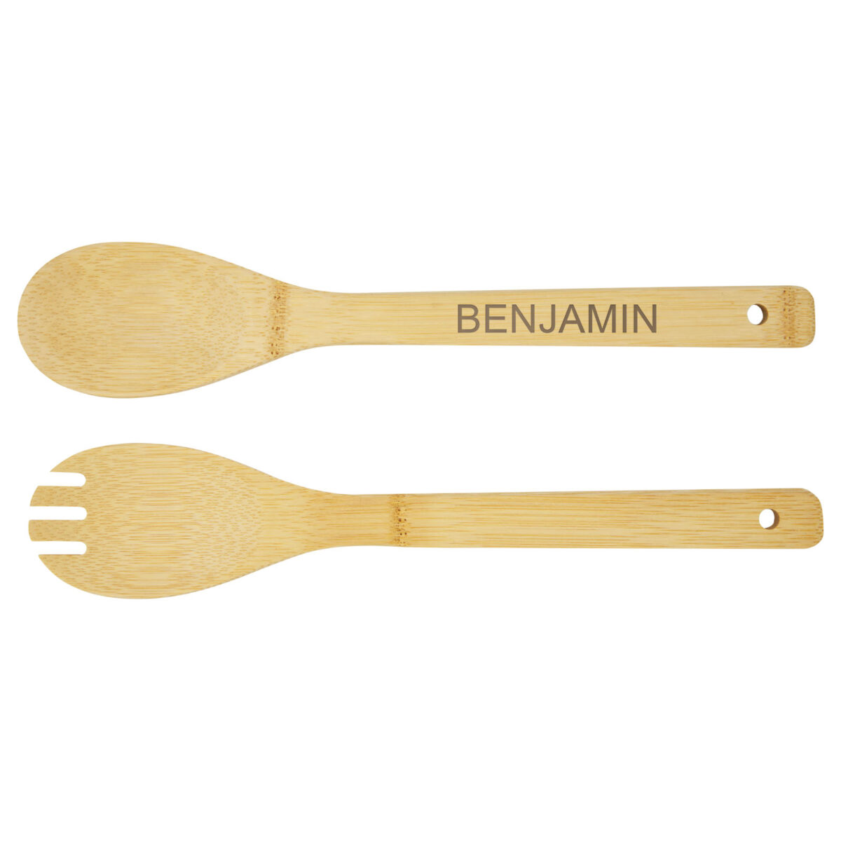Argulls bamboo salad bowl and tools – Natural with logo