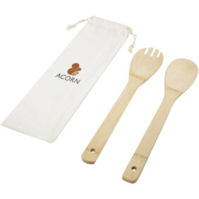 Endiv bamboo salad spoon and fork – Natural with logo