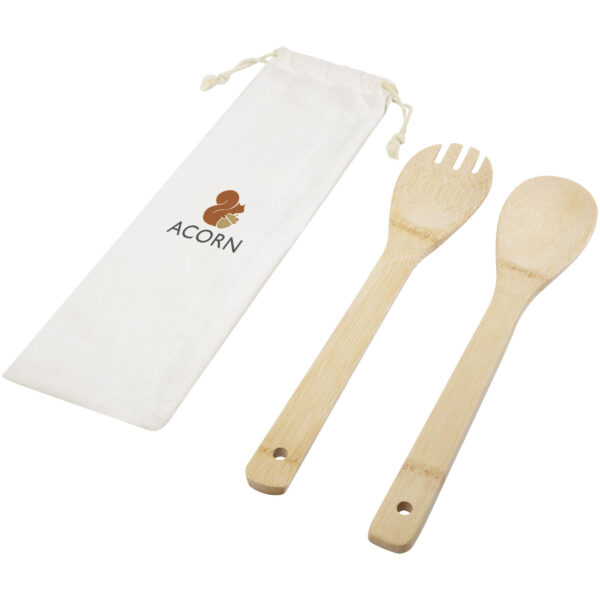 Endiv bamboo salad spoon and fork – Natural with logo