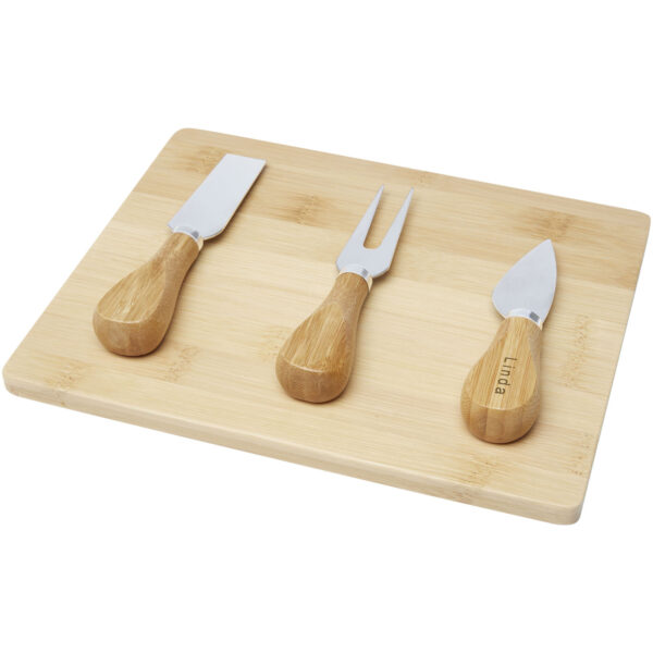 Ement bamboo cheese board and tools – Natural with logo