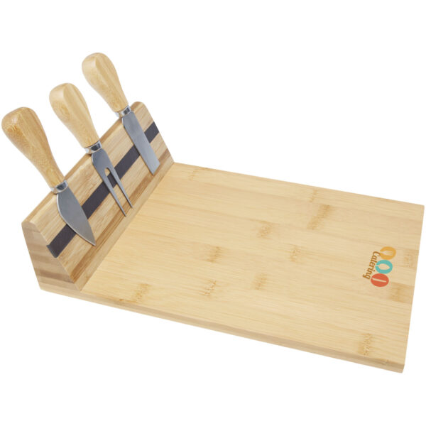 Mancheg bamboo magnetic cheese board and tools – Natural with logo