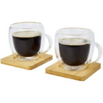 Manti 2-piece 250 ml double-wall glass cup with bamboo coaster – Transparent extra view