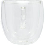 Manti 2-piece 250 ml double-wall glass cup with bamboo coaster – Transparent front view