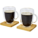 Manti 2-piece 350 ml double-wall glass cup with bamboo coaster – Transparent extra view