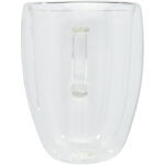 Manti 2-piece 350 ml double-wall glass cup with bamboo coaster – Transparent front view