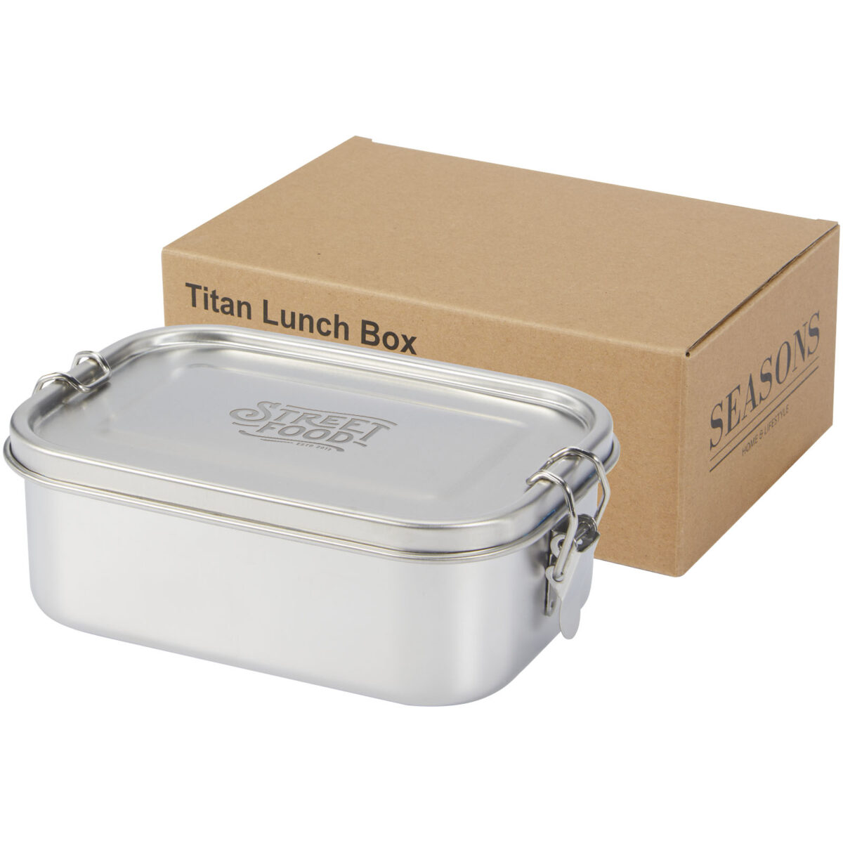 Titan recycled stainless steel lunch box – Silver with logo