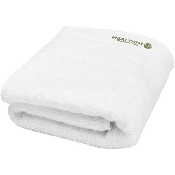 Nora 550 g/m² cotton towel 50x100 cm – White with logo